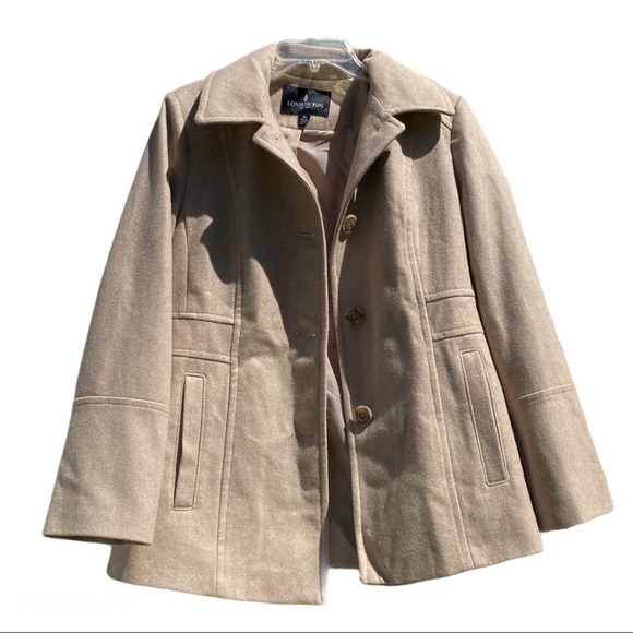 London Fog Wool Pea Coat, Single Breasted, Tan, M - Picture 4 of 10